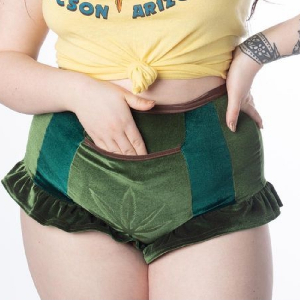 Beautiful Plus Size Solstice Intimates Green Velvet Weed Shorts